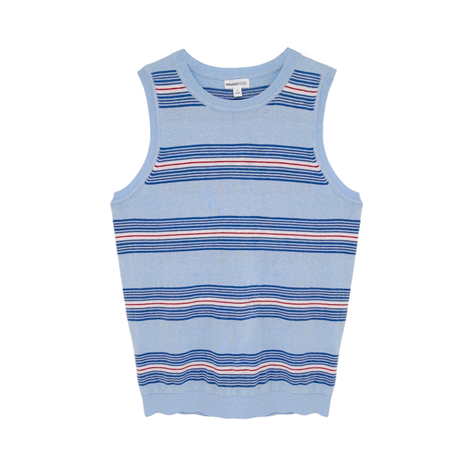 Minnie Rose Cotton Cashmere Striped Crew Neck Tank In Sky Blue Combo S